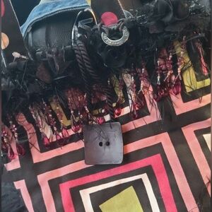 Glenda Sirota One of a Kind Bead & Boa Feather Handmade Colorful Geometric Tote